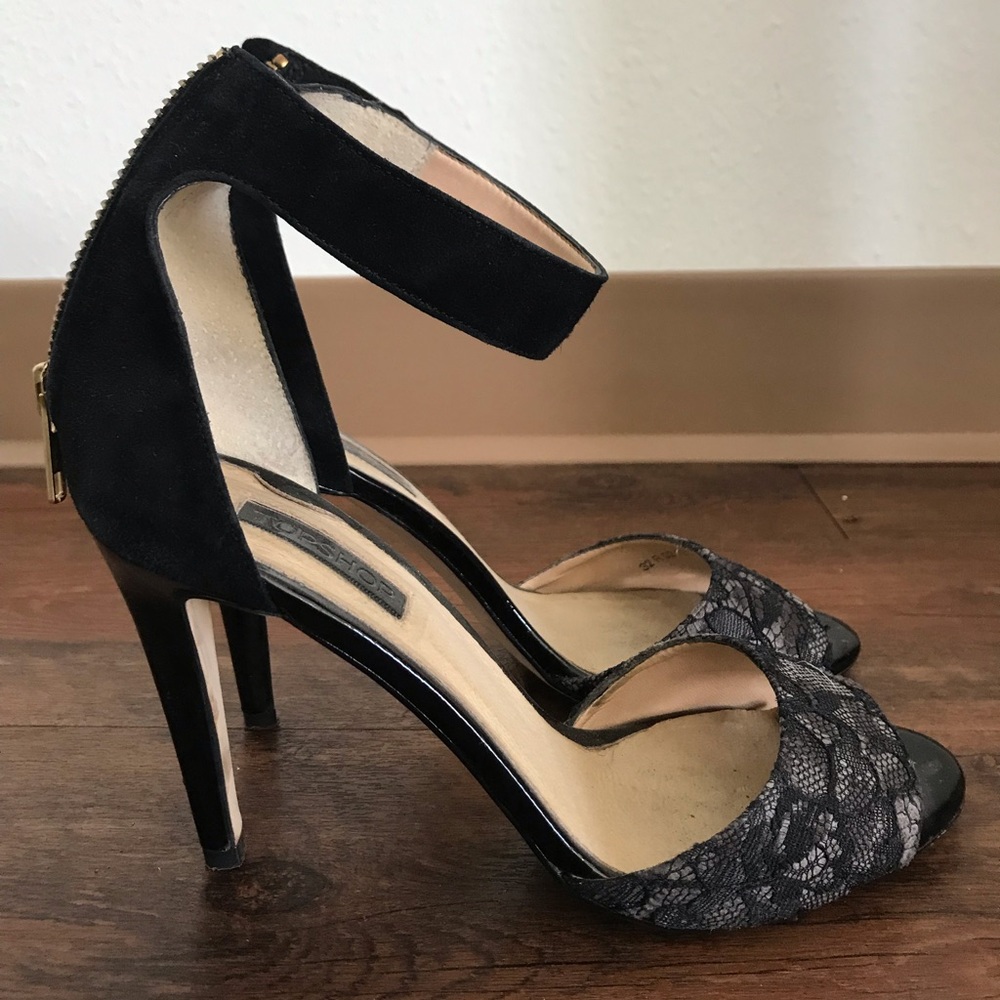 Topshop Black Lace heels sandals - size 38 - EUC
